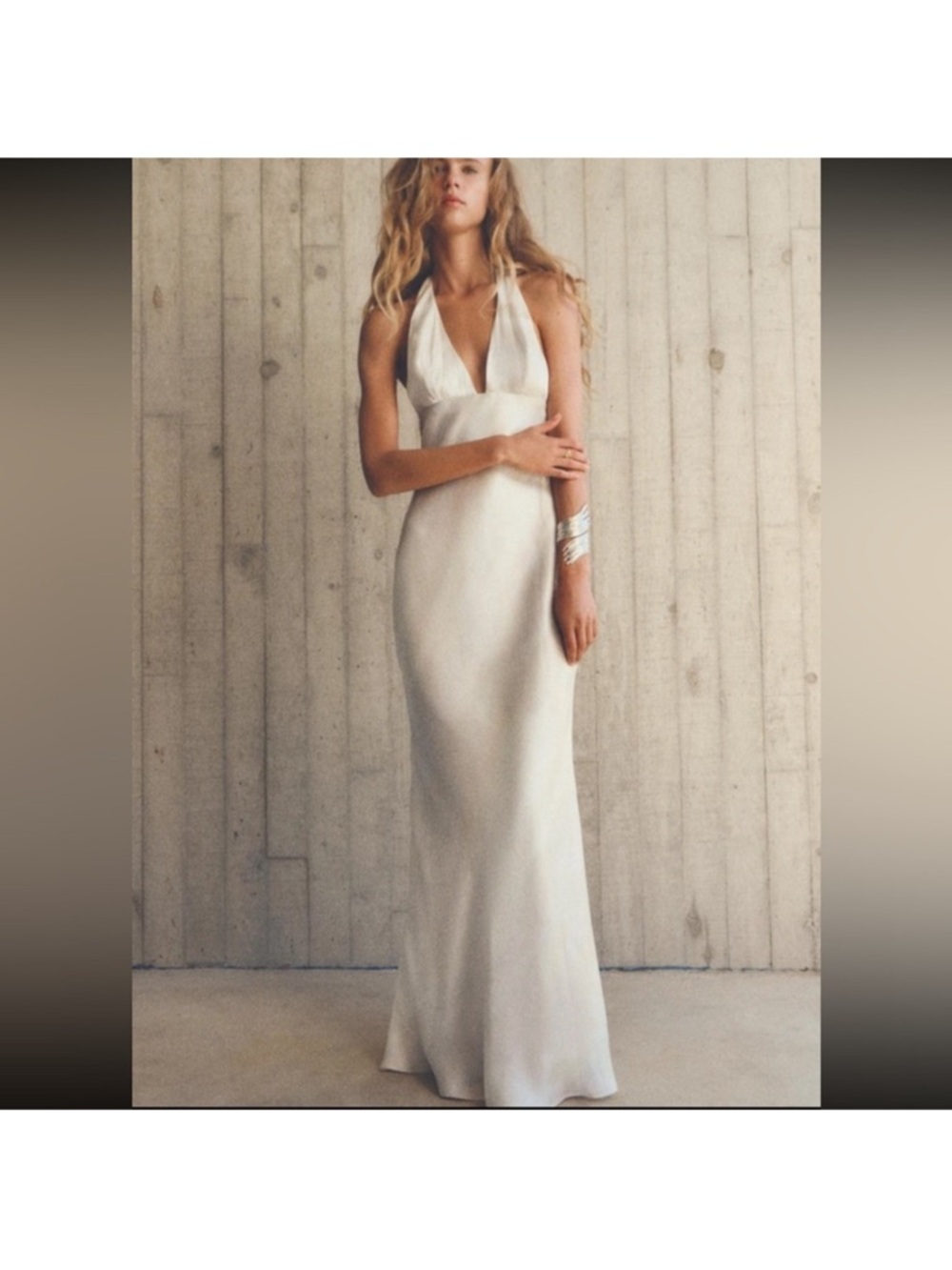 ZARA Blog Fave- Oyster white - champagne halter satin long dress size S - NWT